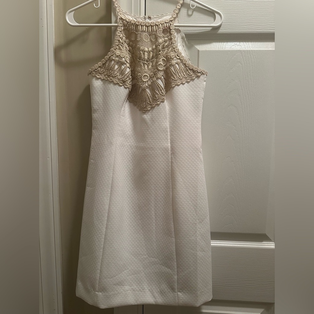 Lilly Pulitzer Elegant White Dress with Gold Detailing